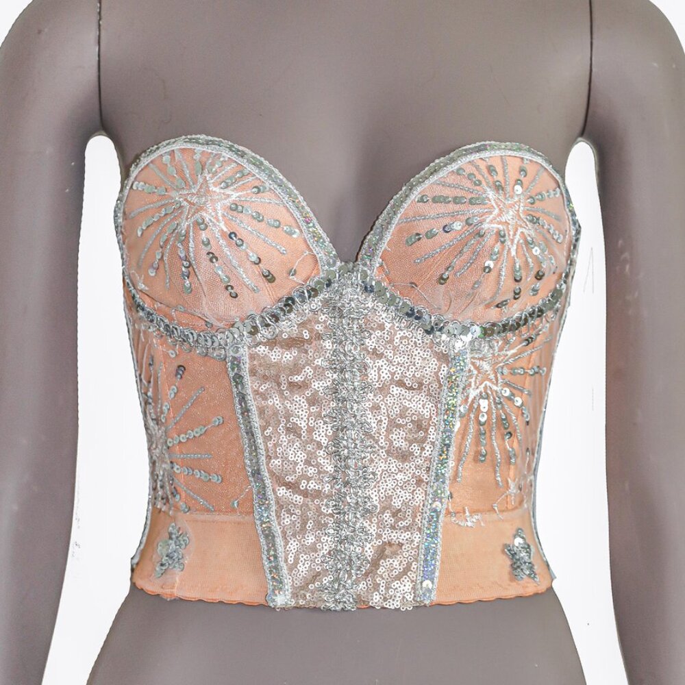 Reworked Vintage Sparkle Star Cropped‎ Formal Evening Everyday Corset Size 32C